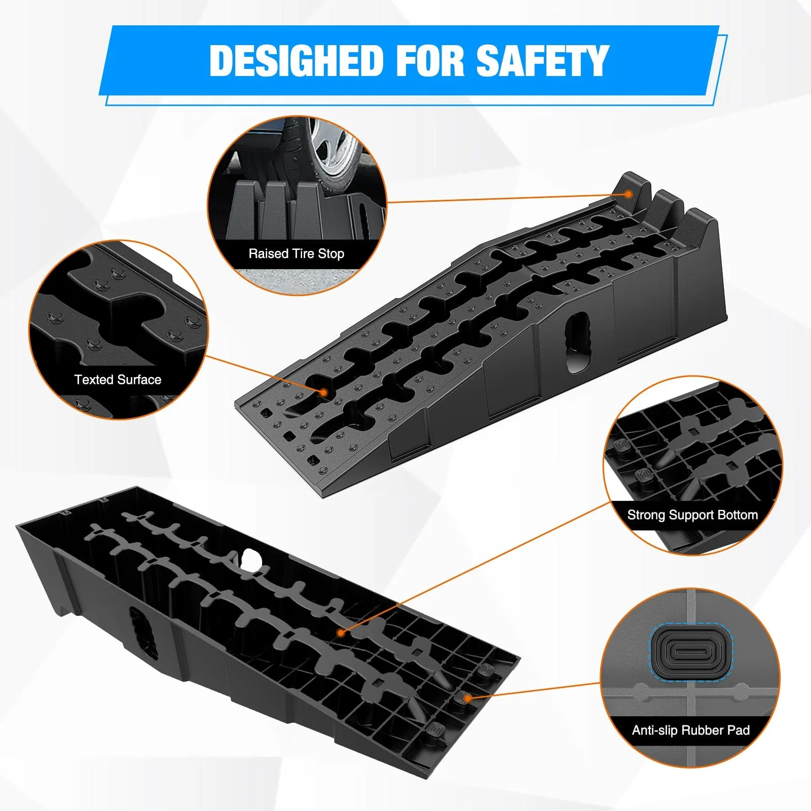 6.7Inch Lift Heavy Duty Truck Ramps 12000lb Capacity Portable Service Ramps