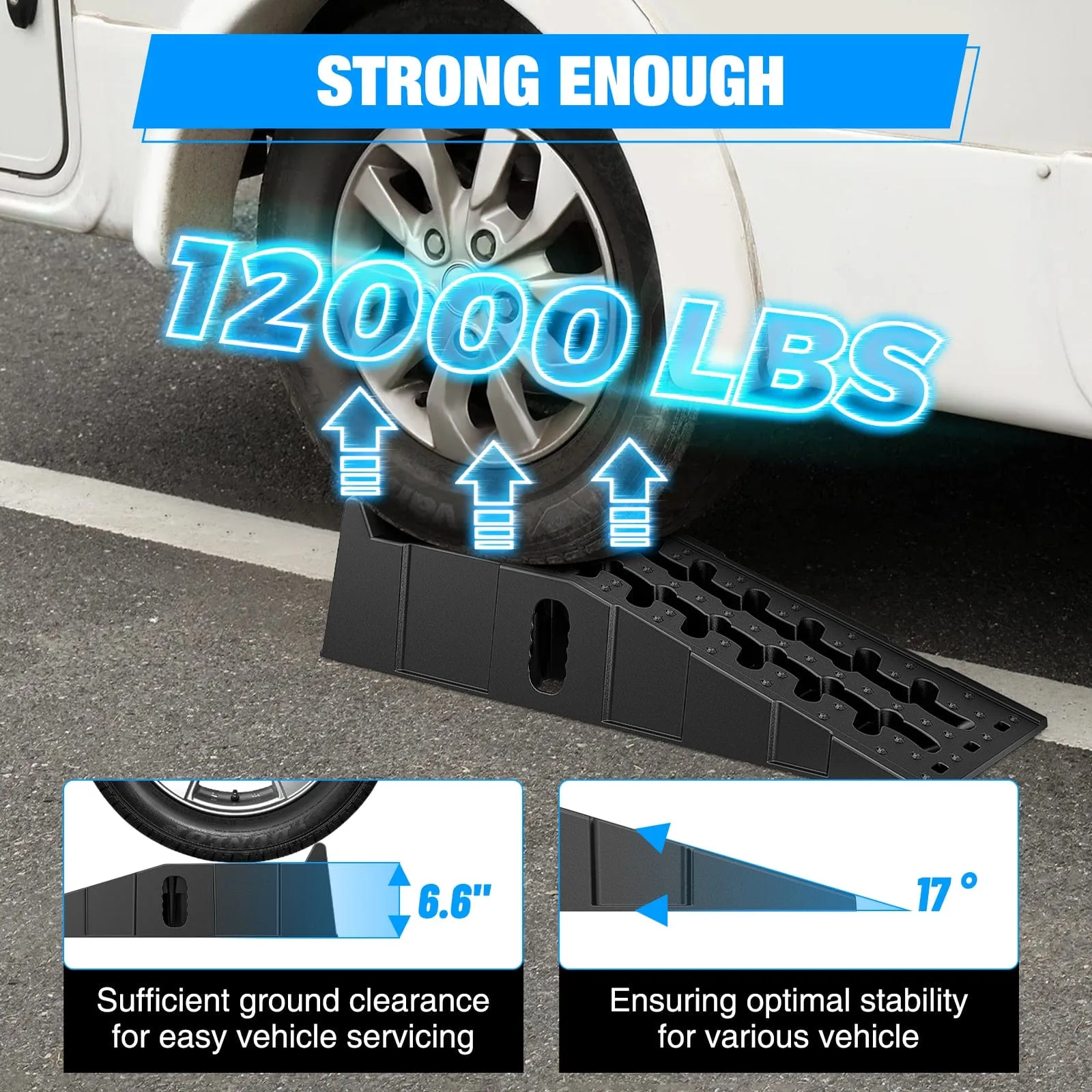 6.7Inch Lift Heavy Duty Truck Ramps 12000lb Capacity Portable Service Ramps