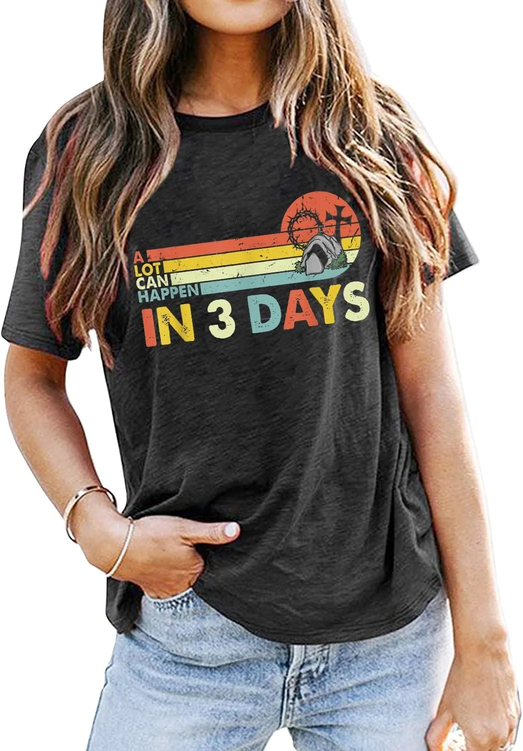 A Lot Can Happen in 3 Days Shirt Women He is Risen Tshirt Christian Easter is for Jesus Tee Casual Short Sleeve Tops