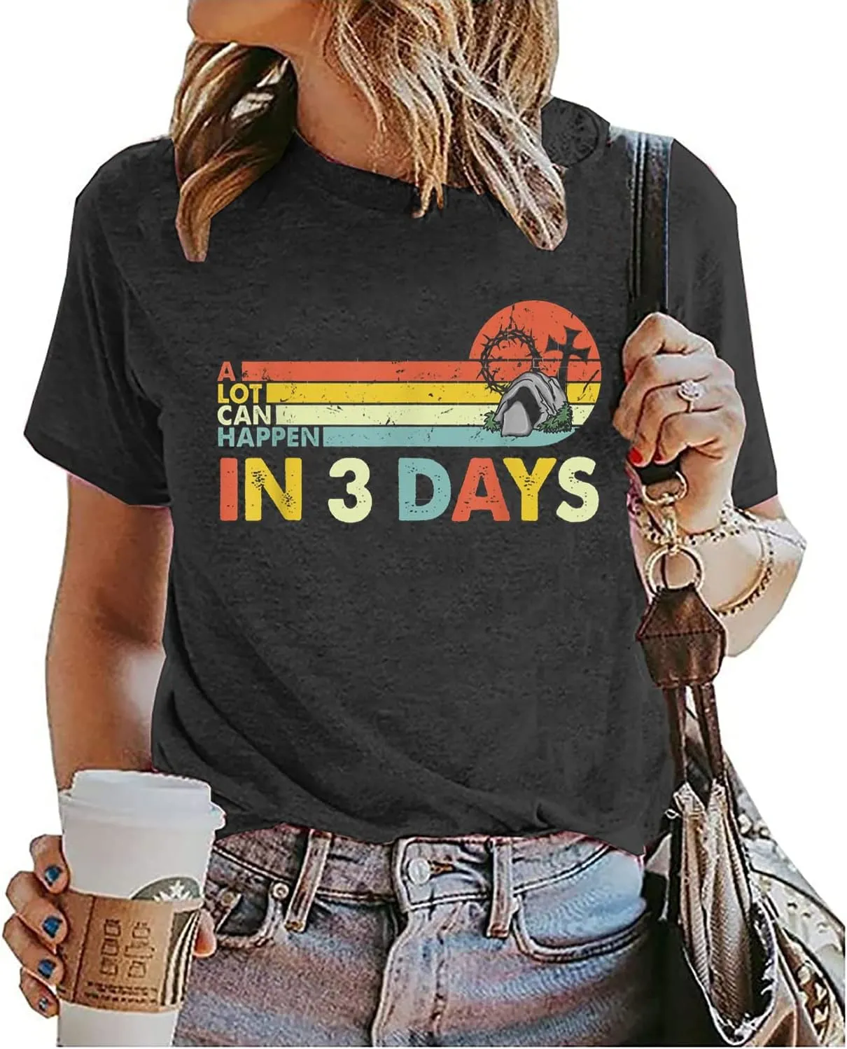 A Lot Can Happen in 3 Days Shirt Women He is Risen Tshirt Christian Easter is for Jesus Tee Casual Short Sleeve Tops