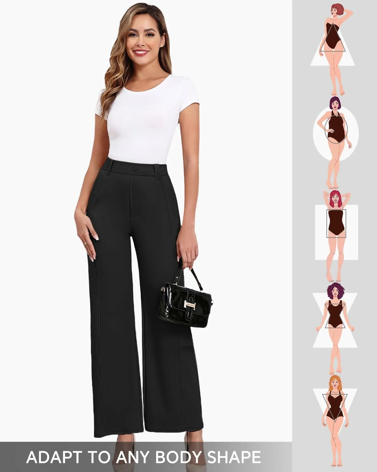 Agenlulu Women's Wide Leg Dress Pants High Waisted Strechy Straight Leg Pants Business Casual Pull On Office Work Slacks