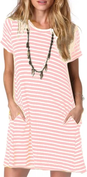 Alaster Womens Casual Summer T Shirt Dress Loose Short Sleeve Tunic Dress with Pocket for Women