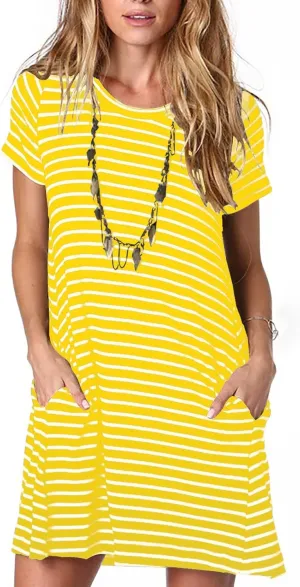 Alaster Womens Casual Summer T Shirt Dress Loose Short Sleeve Tunic Dress with Pocket for Women