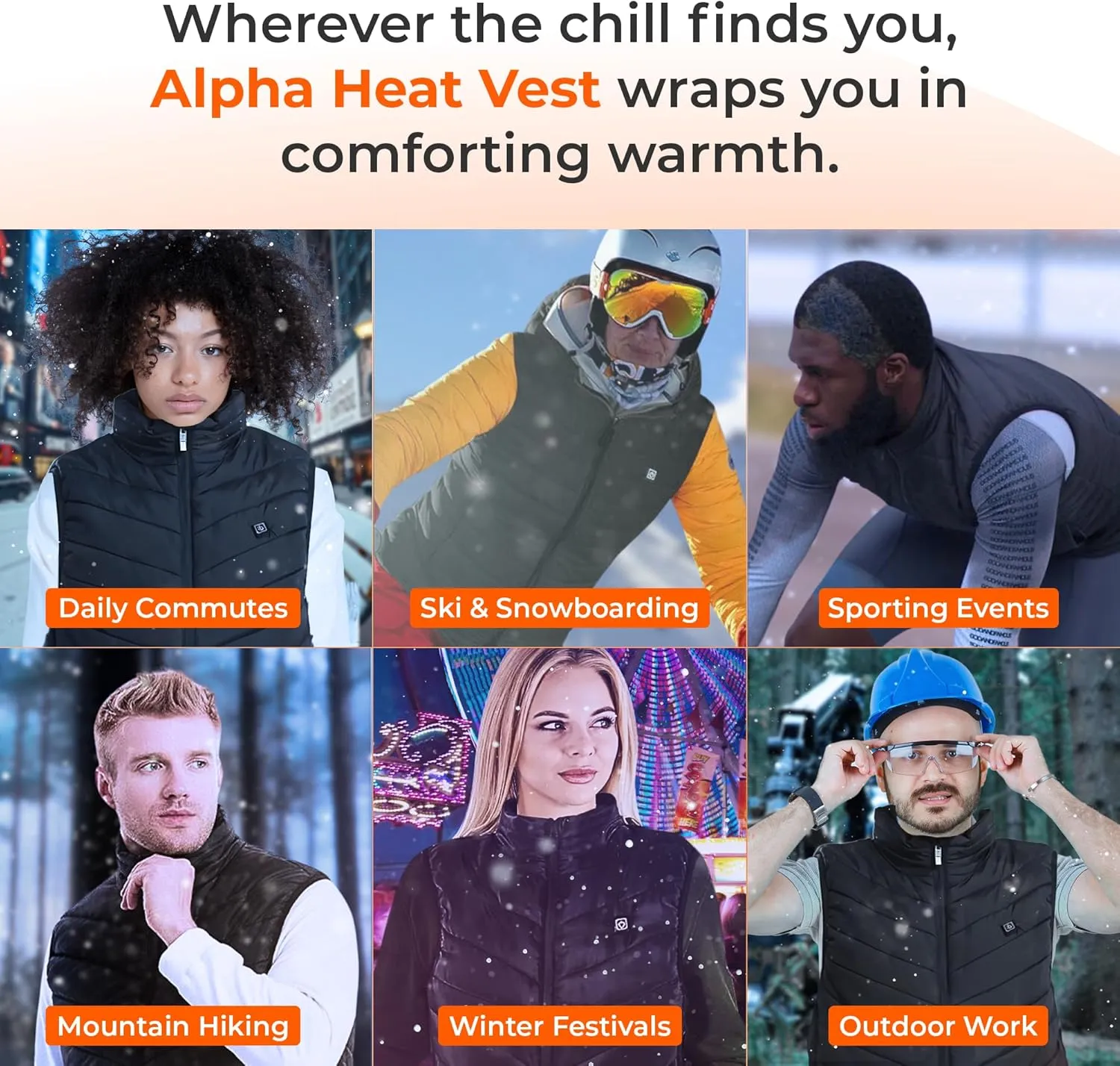 Alpha Heat Vest USB Rechargeable Heated Vest for Men and Women 8 Heating Zones Waterproof Electric Heated Jackets
