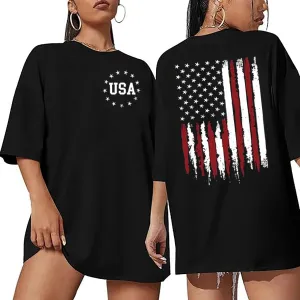 American Flag Oversized T Shirt Women Vintage Graphic Patriotic Tee 4th of July Tshirt Short Sleeve Casual Loose Tops