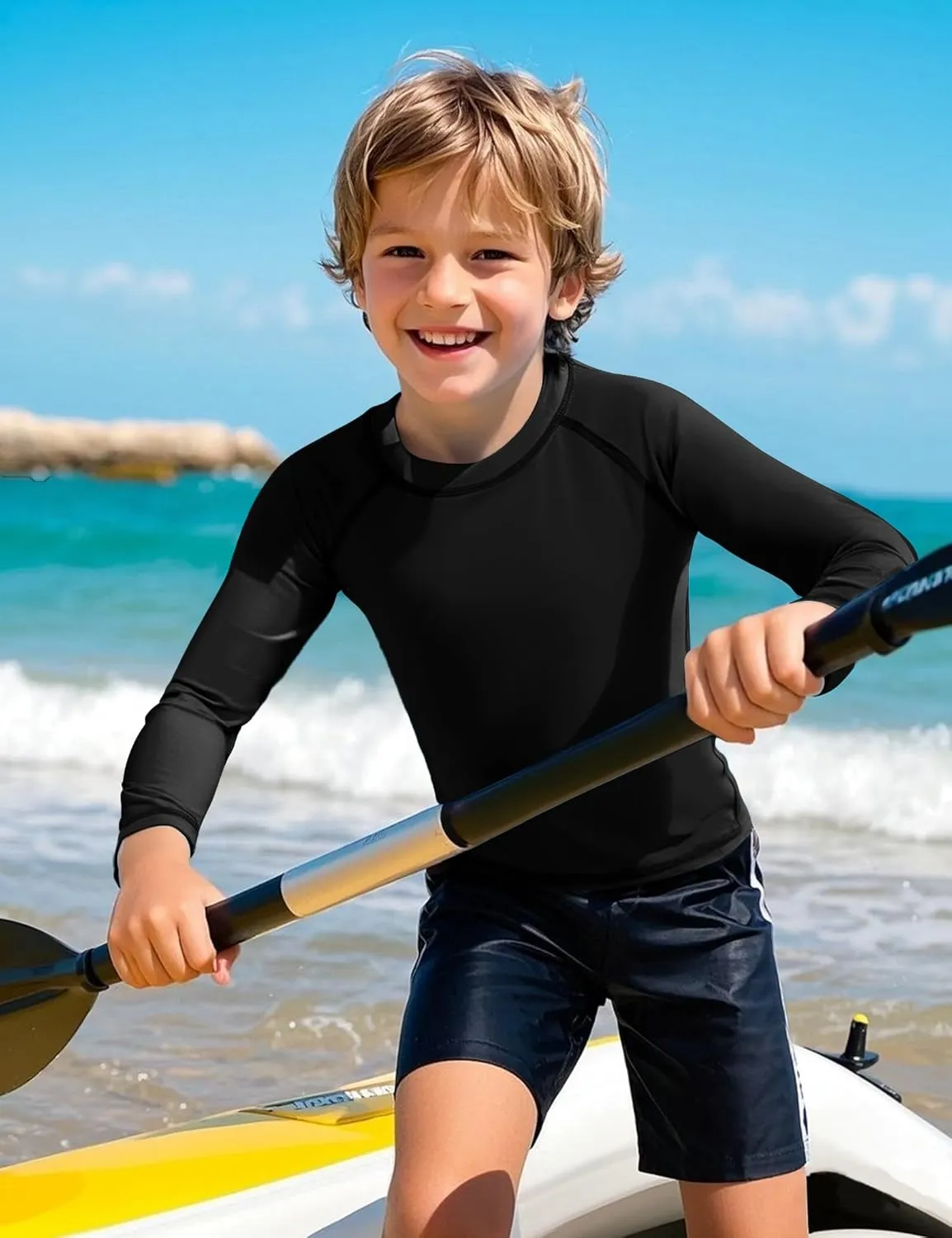 Auranso Boys Rash Guard Swim Shirt UPF 50  Long Sleeve Sun Protection Quick Dry Shirt