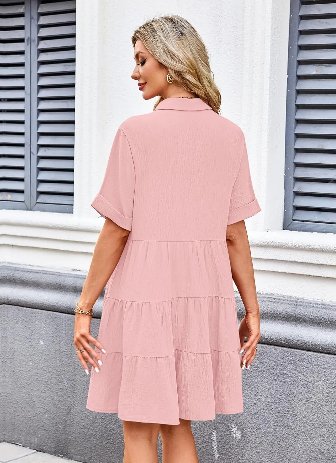 AUSELILY Women's Summer Babydoll Dress Casual Short Sleeve Sundress Button Down Dresses with Pockets 2025 New