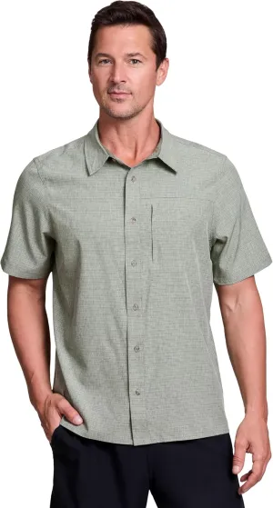 Avalanche Hiking Shirt for Men, Short Sleeve Heathered Stripe Quick Drying Woven Collared Button-Up Shirt, Zipper Pocket