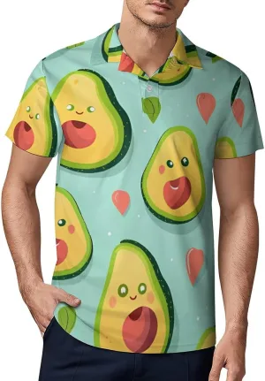 Avocado And Love Men's Polo Shirt Short Sleeve Casual Athletic Quick Dry Golf T-Shirts 3XL