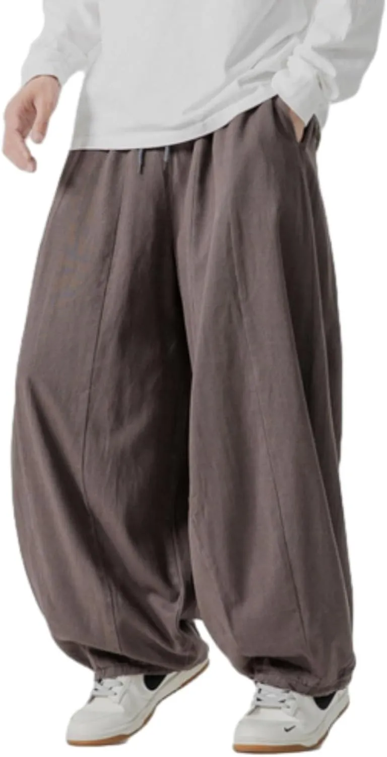 Baggy Pants Men Drawstring Elastic Waist Hip Hop Harem Pants Streetwear Casual Wide Leg Lantern Jogging Sweatpants
