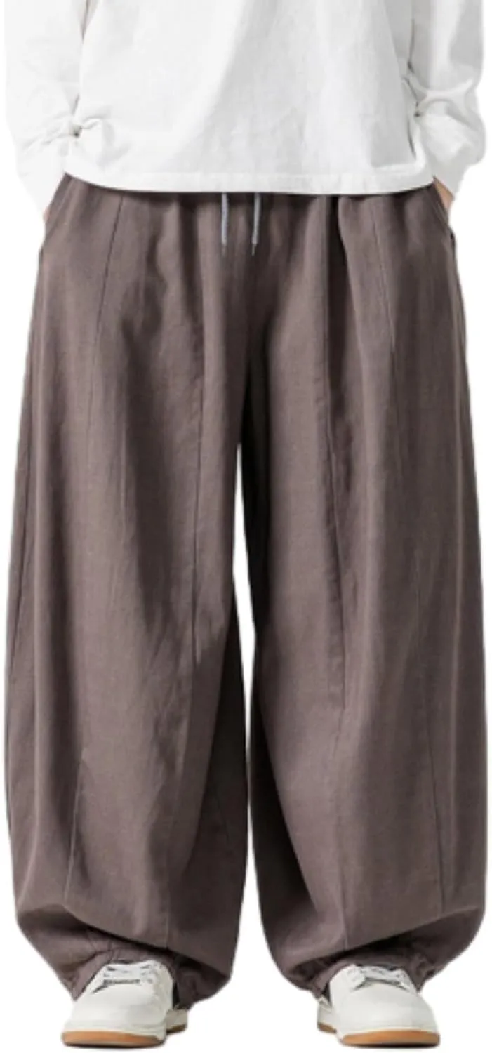 Baggy Pants Men Drawstring Elastic Waist Hip Hop Harem Pants Streetwear Casual Wide Leg Lantern Jogging Sweatpants