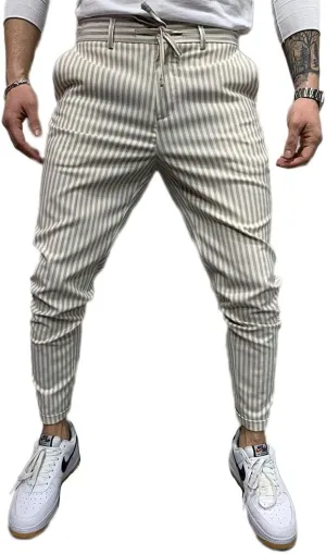 Banana Bucket Mens Striped Casual Chinos Slim Fit Skinny Tapered Zipper Pants with Pocket and Drawstring