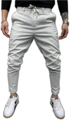 Banana Bucket Mens Striped Casual Chinos Slim Fit Skinny Tapered Zipper Pants with Pocket and Drawstring