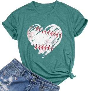 Baseball Shirts Women Baseball Mom Tshirt Baseball Heart Graphic Tee Game Day Gifts Funny Short Sleeve Tops