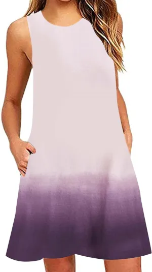 BOFETA Womens Summer Sleeveless Beach Dress Loose Swinsuit Sundress with Pockets Plus Size