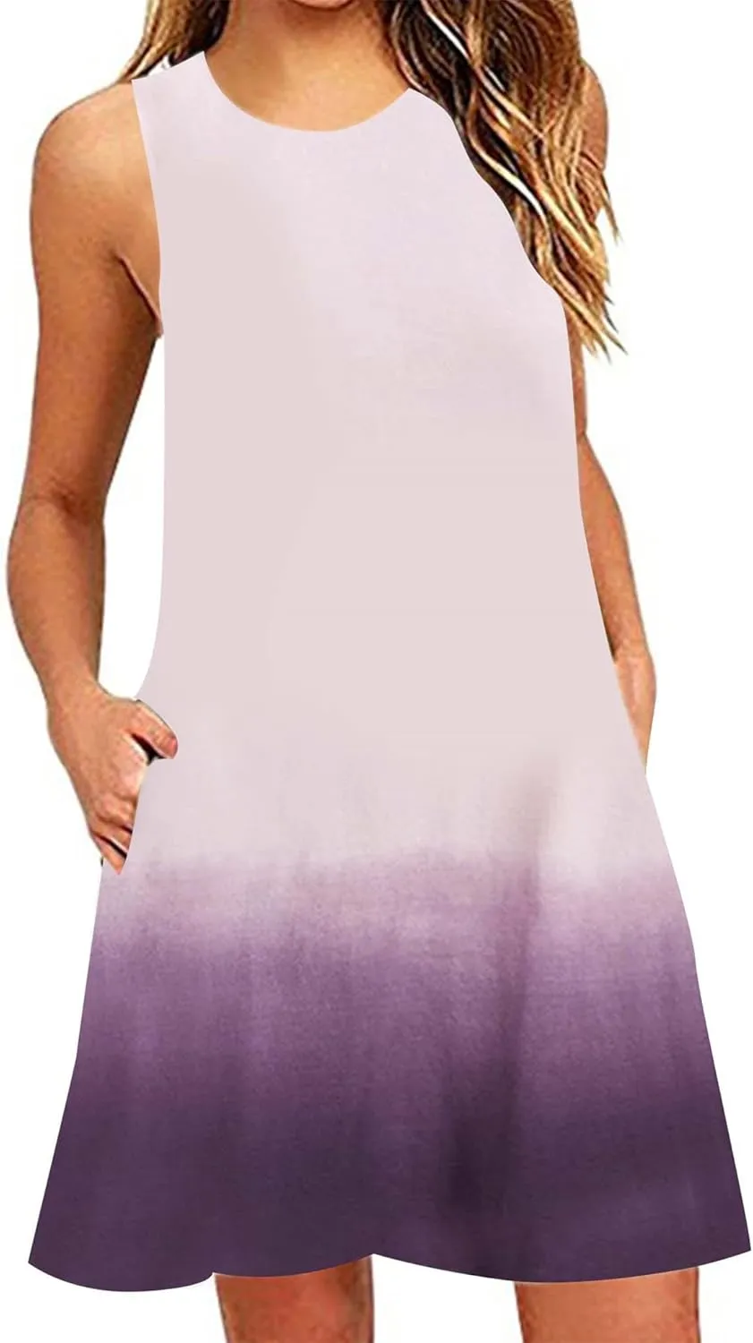 BOFETA Womens Summer Sleeveless Beach Dress Loose Swinsuit Sundress with Pockets Plus Size