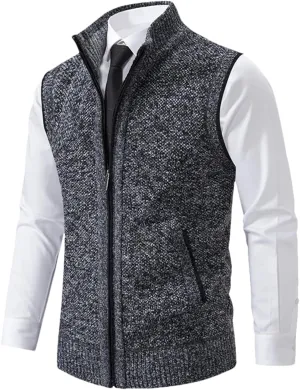 Bollrllr Vest Men's Knitted Sleeveless Sweater Zipper Cardigan Turtleneck Sweater Knitted Vest