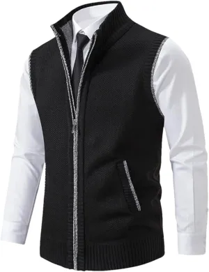 Bollrllr Vest Men's Knitted Sleeveless Sweater Zipper Cardigan Turtleneck Sweater Knitted Vest