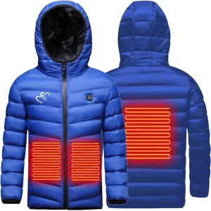 Boys Girls Winter Hooded Heated Jacket with 3 Heating Zones USB Charging Electric Hoodie Coats Kids Down Jackets