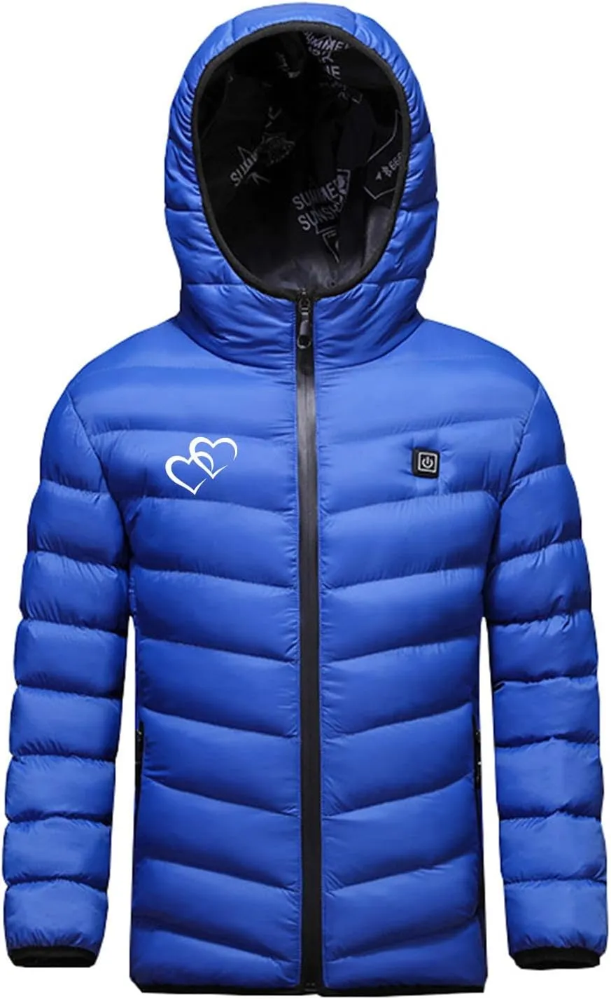 Boys Girls Winter Hooded Heated Jacket with 3 Heating Zones USB Charging Electric Hoodie Coats Kids Down Jackets