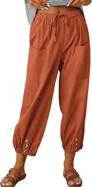 Bozanly Women's Casual Lantern Harem Loose Capris Pants Summer Yoga Slacks Trousers with Pockets