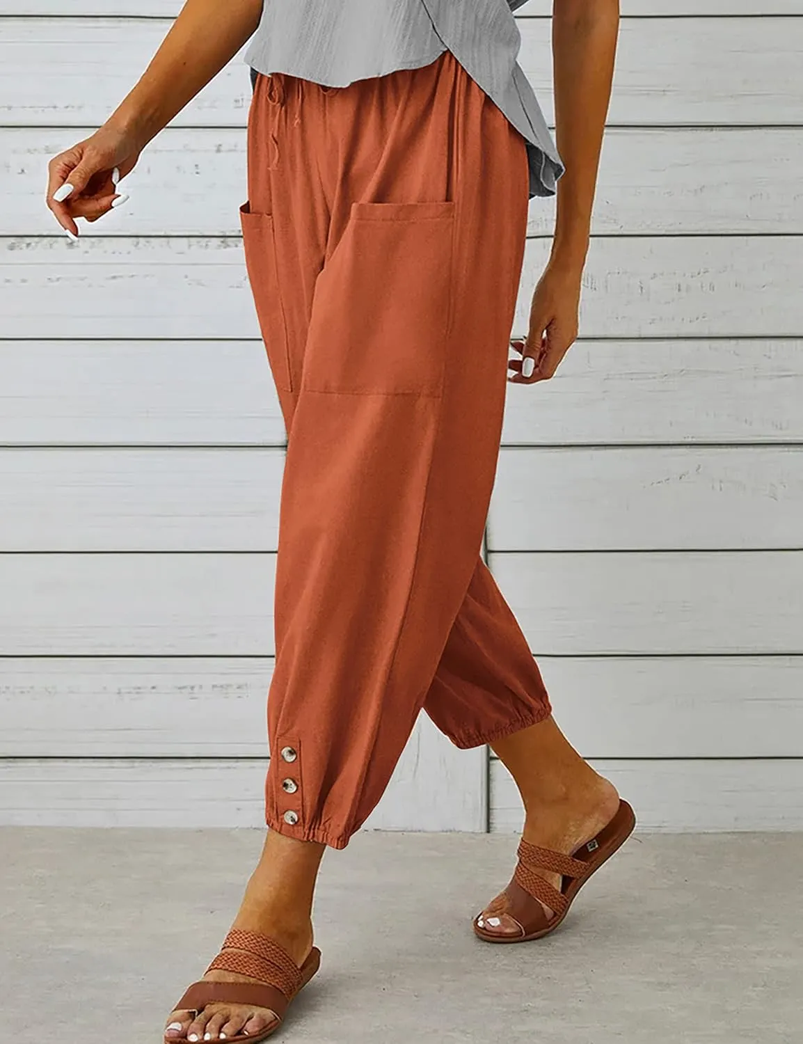 Bozanly Women's Casual Lantern Harem Loose Capris Pants Summer Yoga Slacks Trousers with Pockets