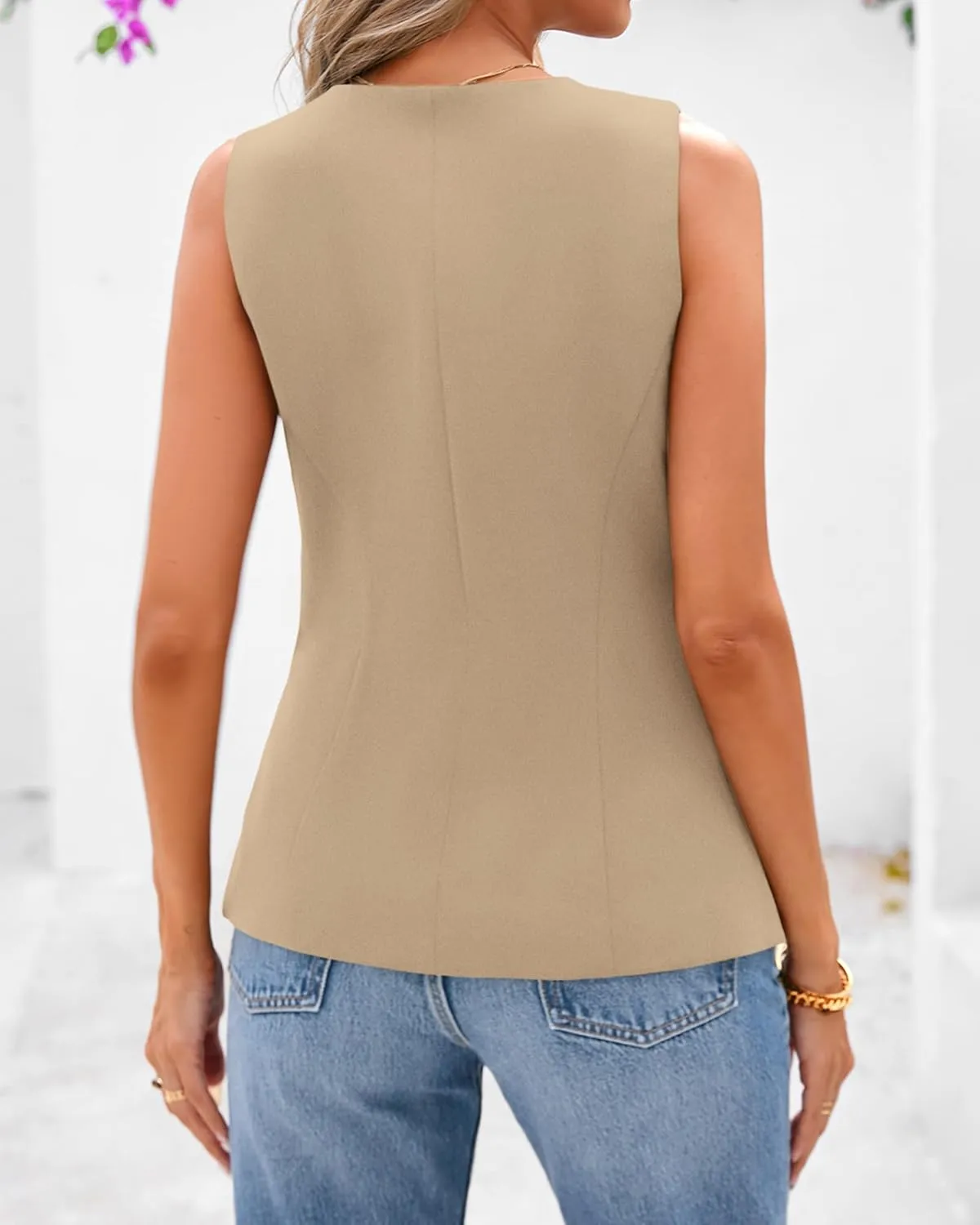BTFBM Summer Sleeveless Blazer Vest For Women Dressy Button Down Round Neck Business Casual Outfits Work Suit Vests Tops