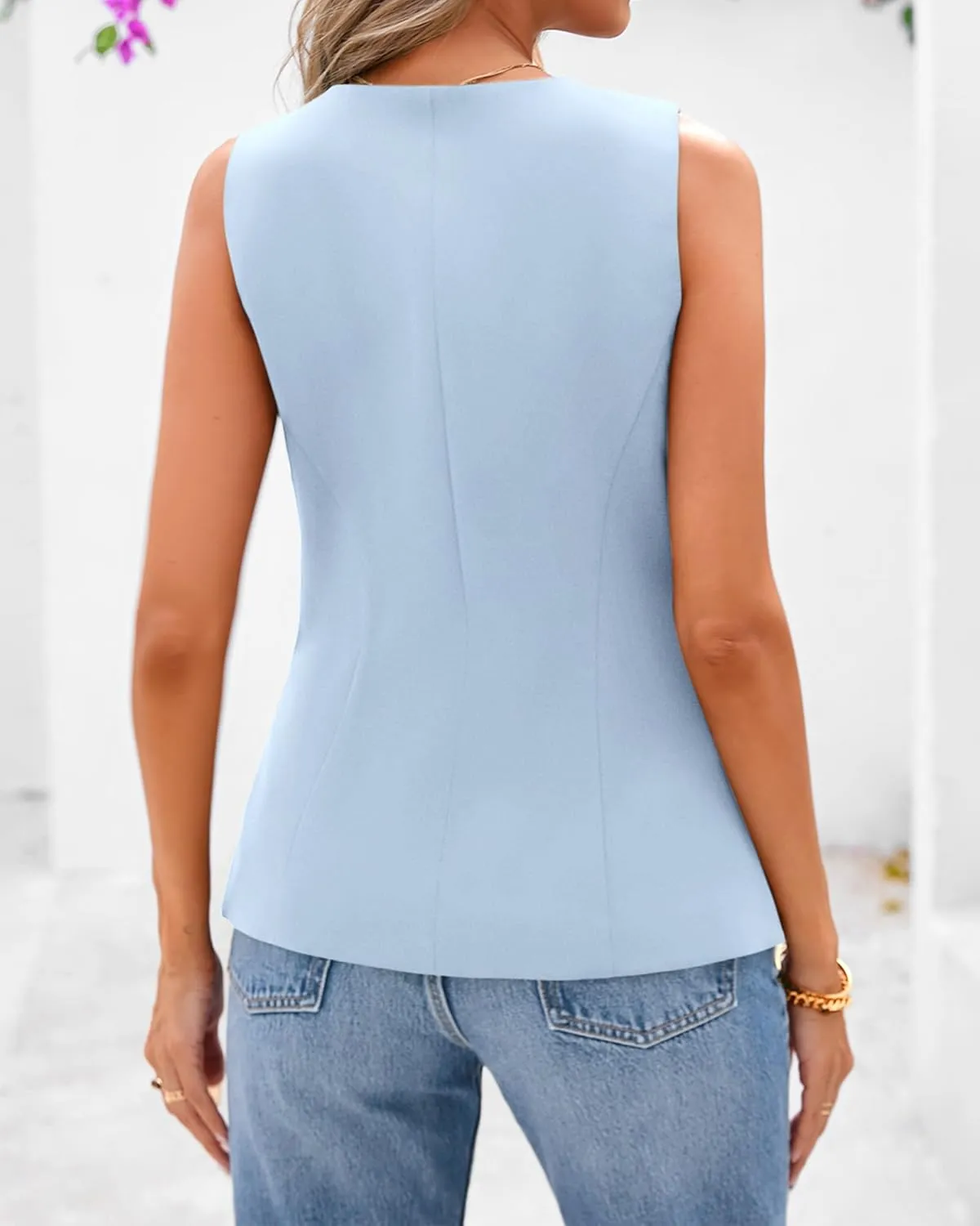 BTFBM Summer Sleeveless Blazer Vest For Women Dressy Button Down Round Neck Business Casual Outfits Work Suit Vests Tops