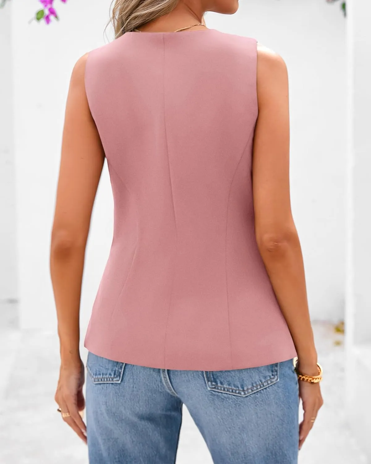 BTFBM Summer Sleeveless Blazer Vest For Women Dressy Button Down Round Neck Business Casual Outfits Work Suit Vests Tops