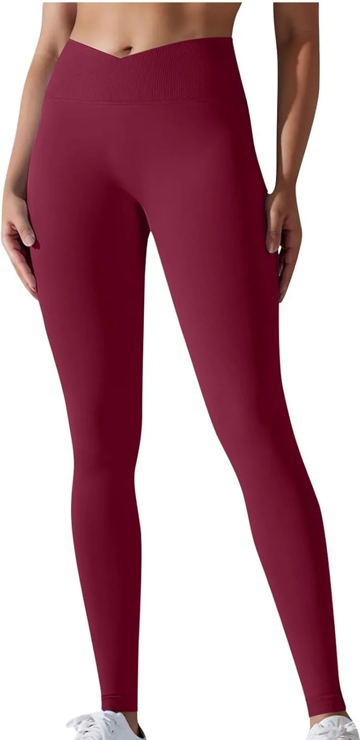 Butt Lifting Leggings for Women Breathable Cross Waist Gym Yoga Pants High Waist Lounge Workout Running Crop Pants