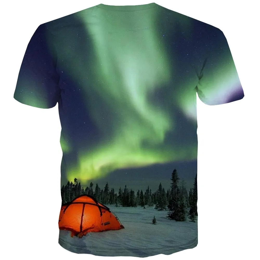 Camping T shirts Men Sunset Tshirts Casual Forest T-shirts 3d Flame T-shirts Graphic