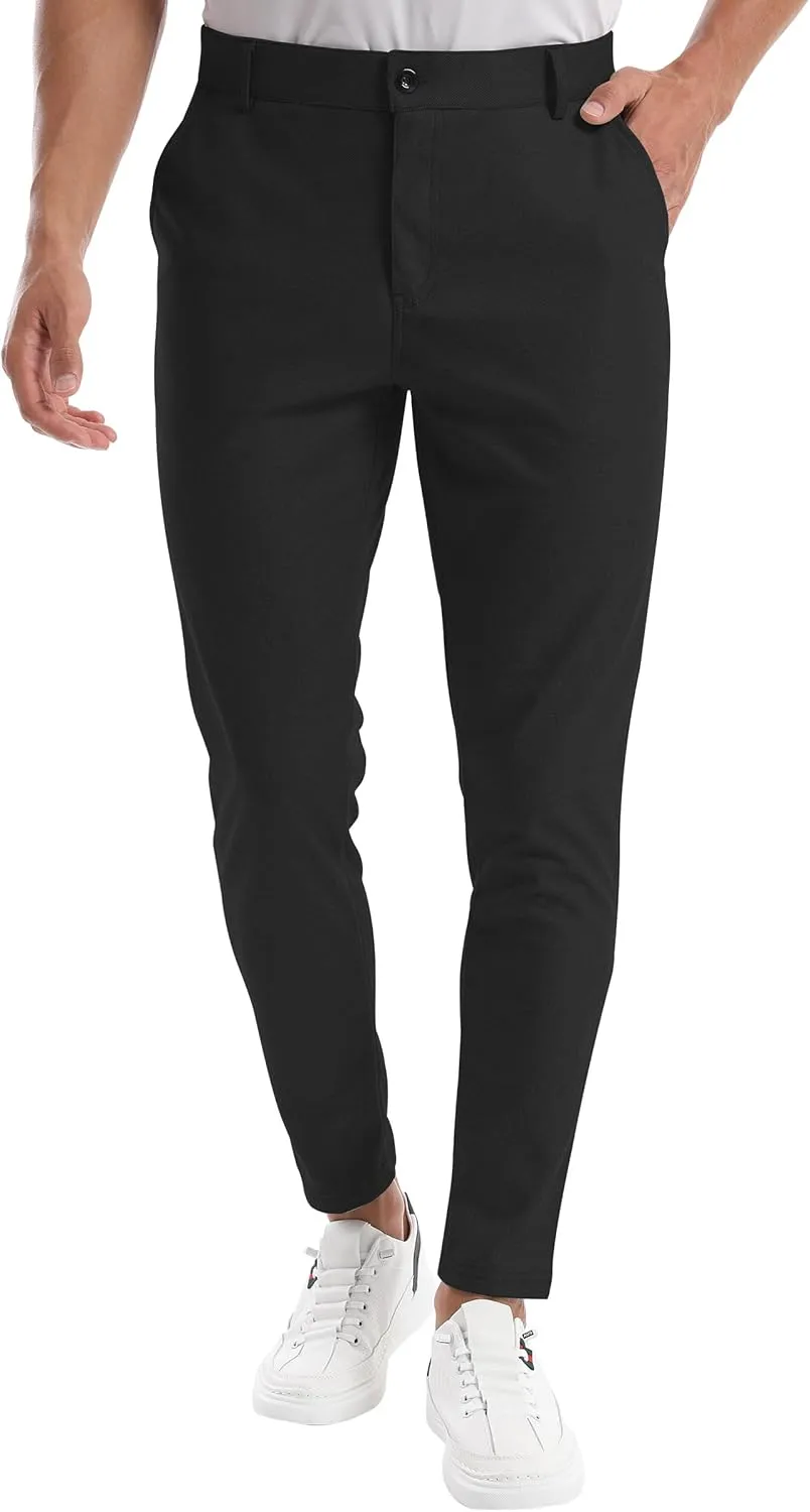 CANGHPGIN Men's Stretch Dress Pants Slim Fit Flat Front Slacks Tapered Casual Pants