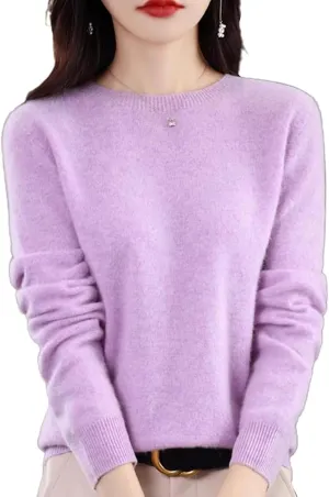 Cashmere Sweaters for Women, 100% Cashmere Crew Neck Warm Light Long Sleeve Elegant Soft Pullover Sweater