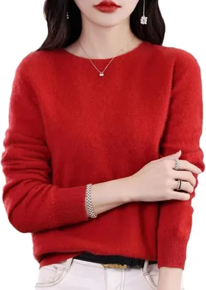 Cashmere Sweaters for Women, 100% Cashmere Crew Neck Warm Light Long Sleeve Elegant Soft Pullover Sweater
