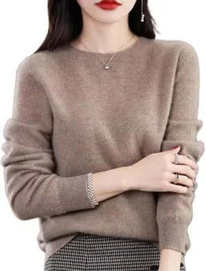 Cashmere Sweaters for Women, 100% Cashmere Crew Neck Warm Light Long Sleeve Elegant Soft Pullover Sweater