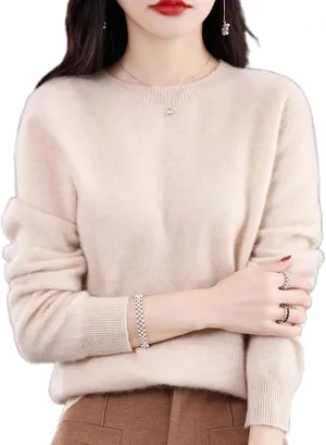 Cashmere Sweaters for Women, 100% Cashmere Crew Neck Warm Light Long Sleeve Elegant Soft Pullover Sweater