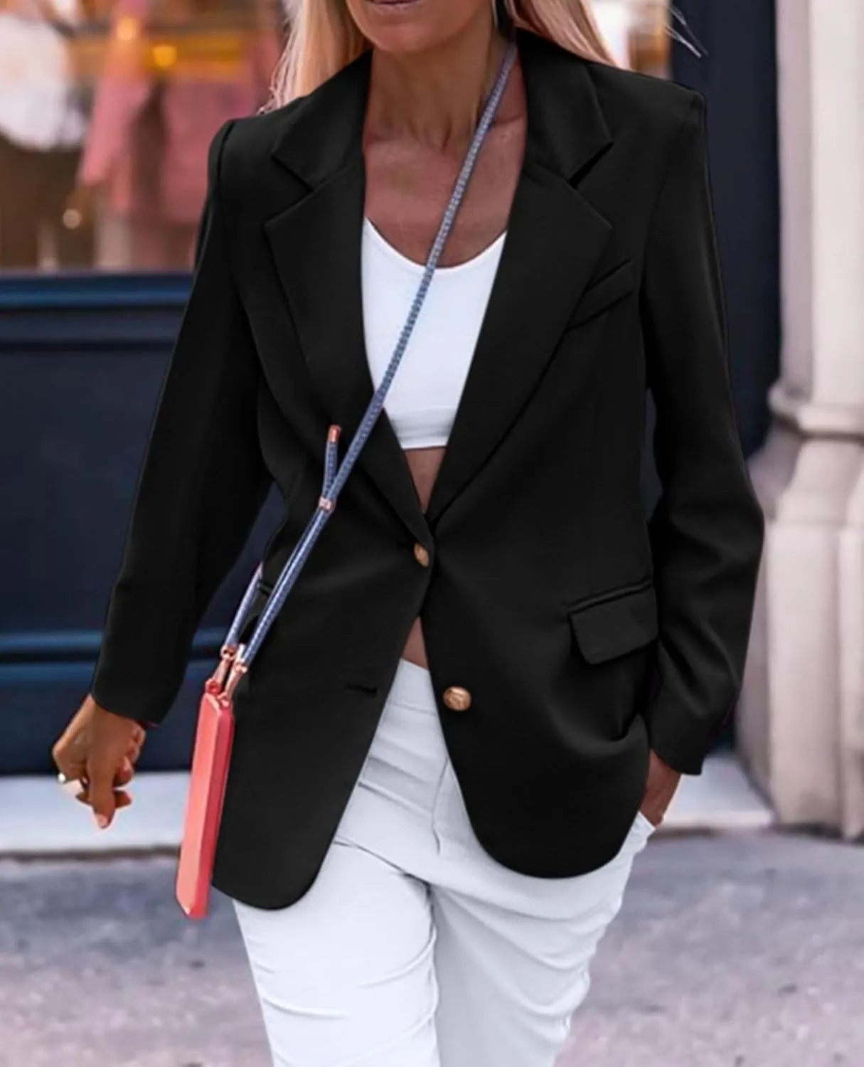 Casual Blazers for Women 2024 Fall Business Long Sleeve Notch Lapel Trendy Work Office Blazer Jackets Outerwear