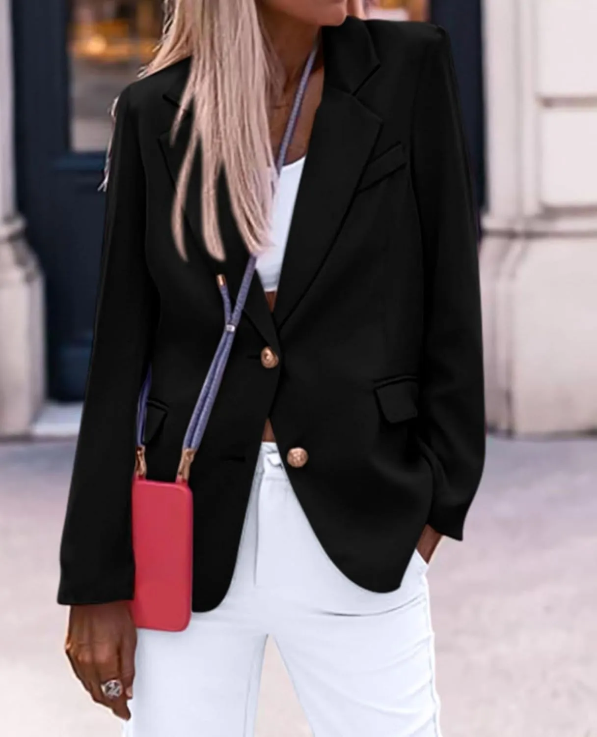 Casual Blazers for Women 2024 Fall Business Long Sleeve Notch Lapel Trendy Work Office Blazer Jackets Outerwear