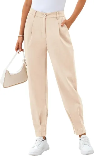 CFLONGE Women's Summer High Waisted Pants for Women 2025 Casual Ankle Length Pant for Work Office Trouser Slacks with Pockets
