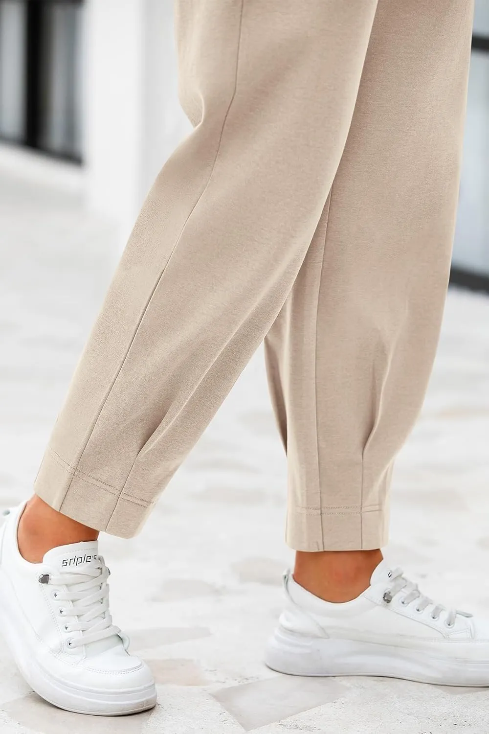 CFLONGE Women's Summer High Waisted Pants for Women 2025 Casual Ankle Length Pant for Work Office Trouser Slacks with Pockets