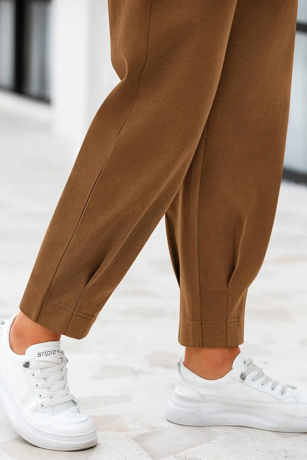 CFLONGE Women's Summer High Waisted Pants for Women 2025 Casual Ankle Length Pant for Work Office Trouser Slacks with Pockets