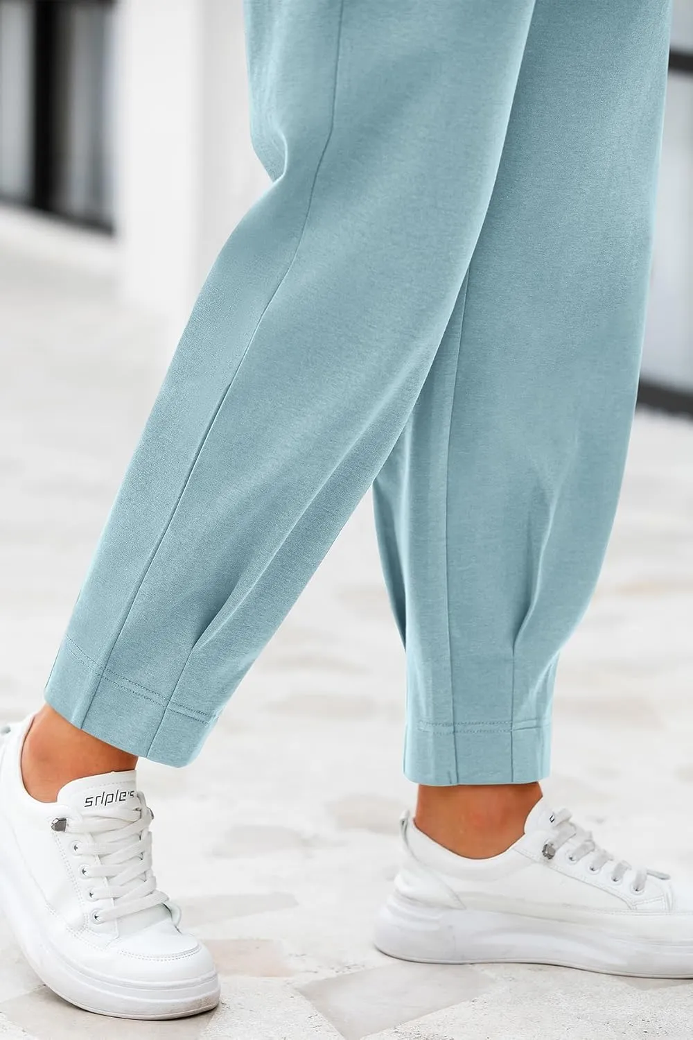 CFLONGE Women's Summer High Waisted Pants for Women 2025 Casual Ankle Length Pant for Work Office Trouser Slacks with Pockets