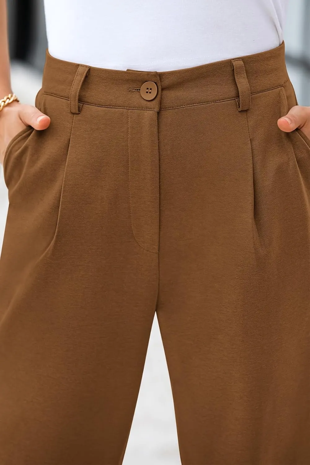 CFLONGE Women's Summer High Waisted Pants for Women 2025 Casual Ankle Length Pant for Work Office Trouser Slacks with Pockets