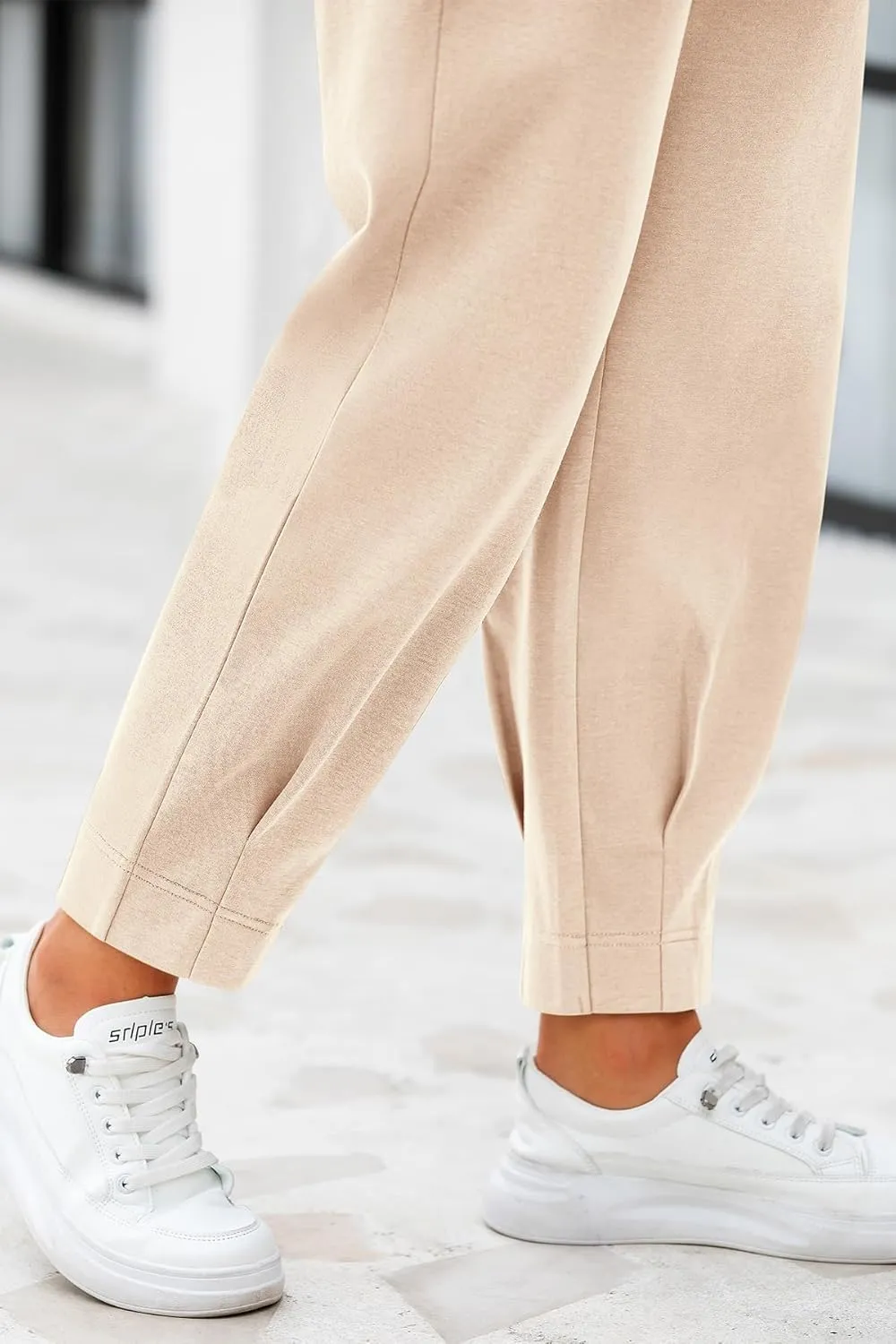 CFLONGE Women's Summer High Waisted Pants for Women 2025 Casual Ankle Length Pant for Work Office Trouser Slacks with Pockets