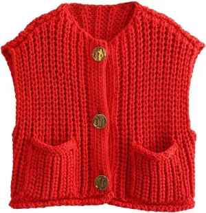 CHARTOU Women Chunky Knit Vest Button Down Sleeveless Sweater Tank Tops Going Out Outfits