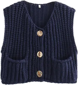 CHARTOU Women Chunky Knit Vest Button Down Sleeveless Sweater Tank Tops Going Out Outfits