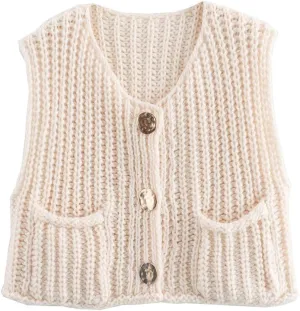 CHARTOU Women Chunky Knit Vest Button Down Sleeveless Sweater Tank Tops Going Out Outfits