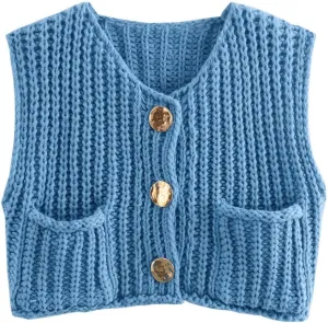 CHARTOU Women Chunky Knit Vest Button Down Sleeveless Sweater Tank Tops Going Out Outfits