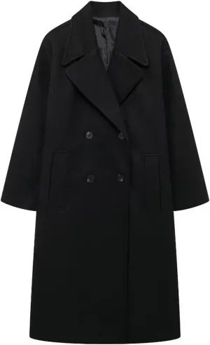 CHARTOU Women's Winter Double Breasted Tweed Pea Coat Trench Oversized Notch Lapel Long Jacket Overcoat Warm