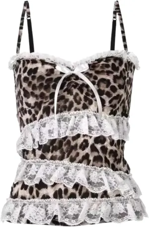 Cheetah Tops Grunge 2000s Emo Floral Cropped Top Spaghetti Strap Tops Y2k Leopard Print Vintage Camisole